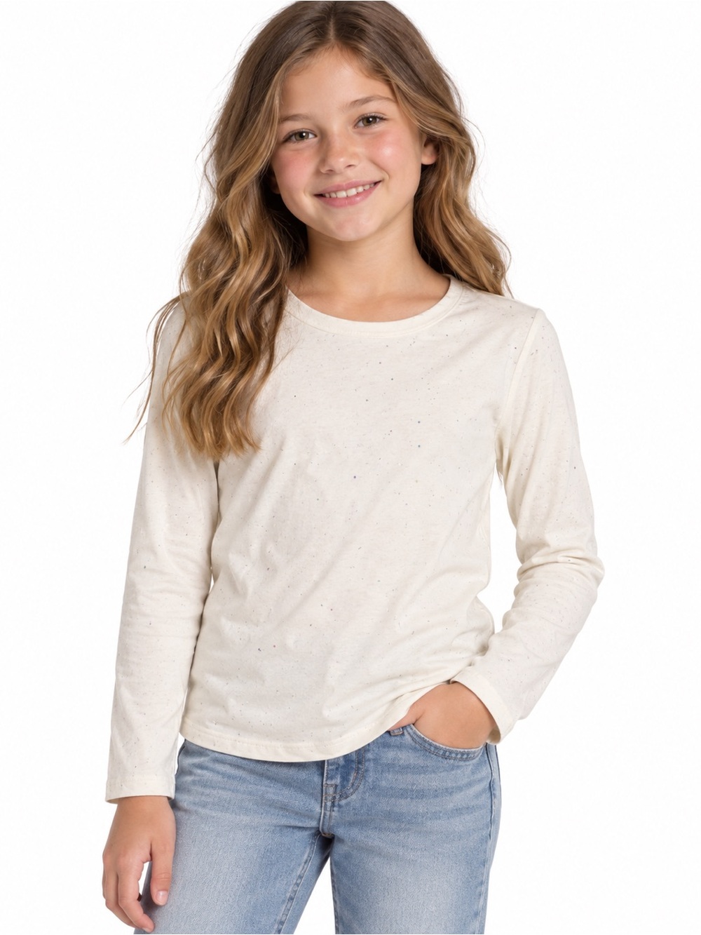 Cat & Jack White Speckled Long Sleeve Shirt